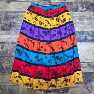 Vintage Liz Claiborne Pleated Midi Skirt‎ Colorful Geometric Print Rayon Size 10